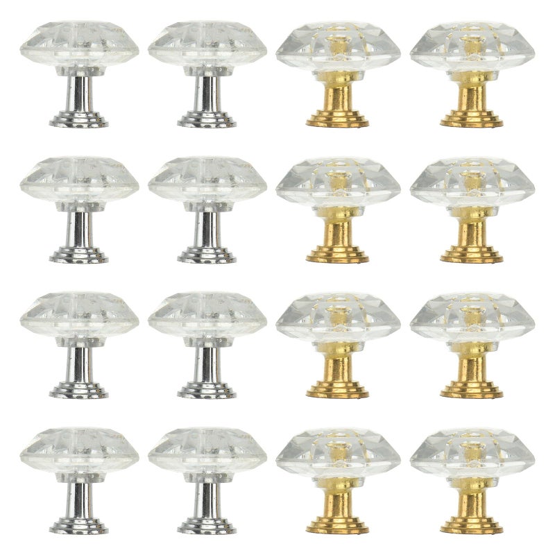16pcs Acrylic Crystal Drawer Knobs Cabinet Handles Silver Gold Base Set for Furniture Dresser - Image 2