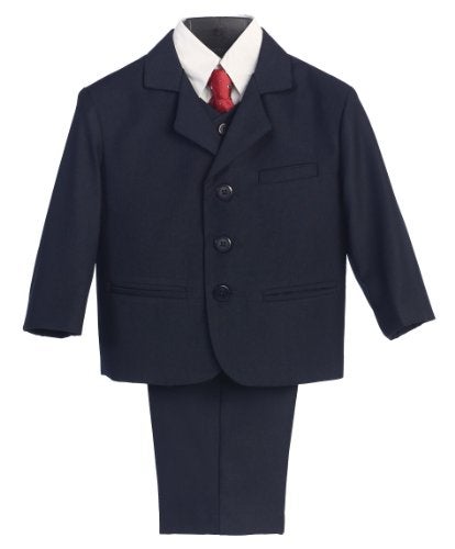 Lito 5 Piece Navy Blue Suit with Shirt, Vest, and Tie (14 Husky) - Image 1