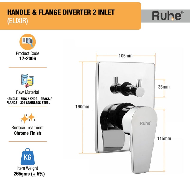 RUHE ® إليكسير الجزء العلوي للمحول (متوافق مع المحولات ذات المدخلين 2) | فلانج، مقبض وزر الجزء العلوي من صمام المحول | نظام تحكم في تدفق المياه ودرجة الحرارة في الحمام - Image 2