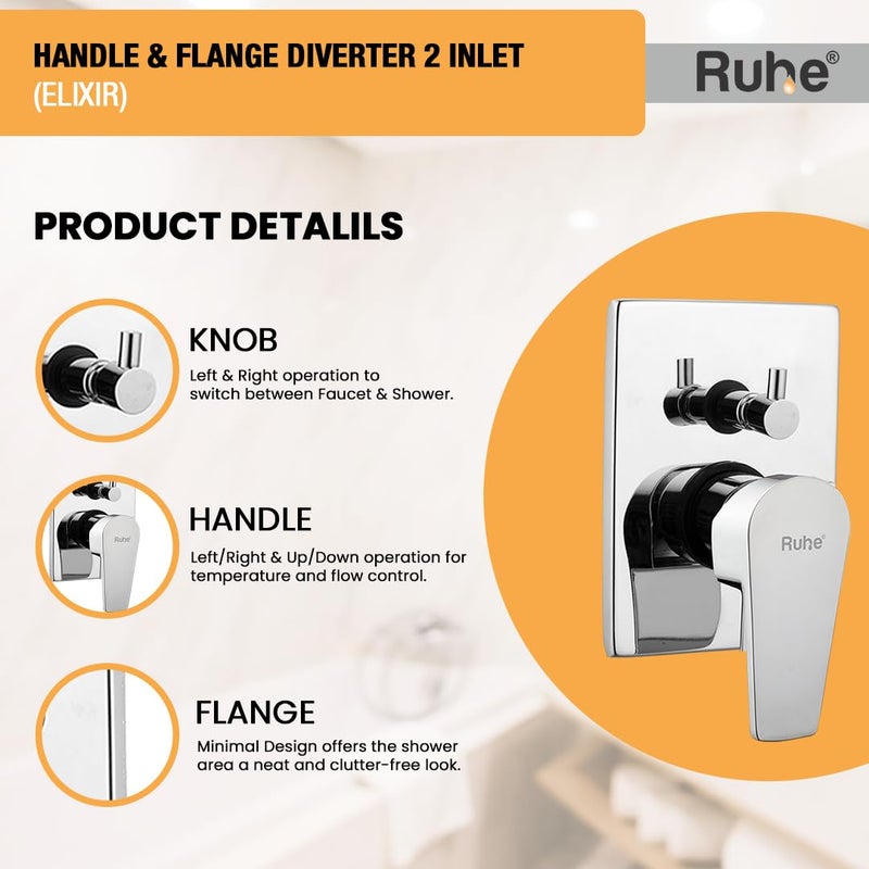 RUHE ® إليكسير الجزء العلوي للمحول (متوافق مع المحولات ذات المدخلين 2) | فلانج، مقبض وزر الجزء العلوي من صمام المحول | نظام تحكم في تدفق المياه ودرجة الحرارة في الحمام - Image 4