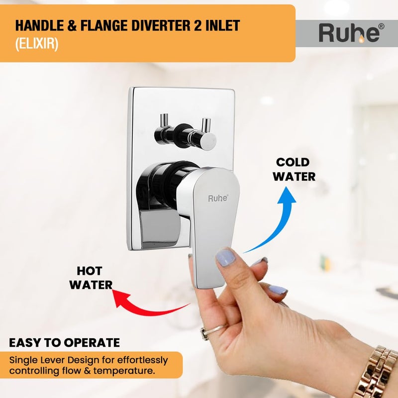 RUHE ® إليكسير الجزء العلوي للمحول (متوافق مع المحولات ذات المدخلين 2) | فلانج، مقبض وزر الجزء العلوي من صمام المحول | نظام تحكم في تدفق المياه ودرجة الحرارة في الحمام - Image 3