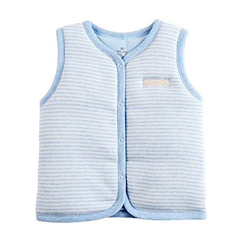 Monvecle Baby Cotton Warm Vests Unisex Infant to Toddler Light Padded Waistcoat Blue Stripe 12-18m - Image 1