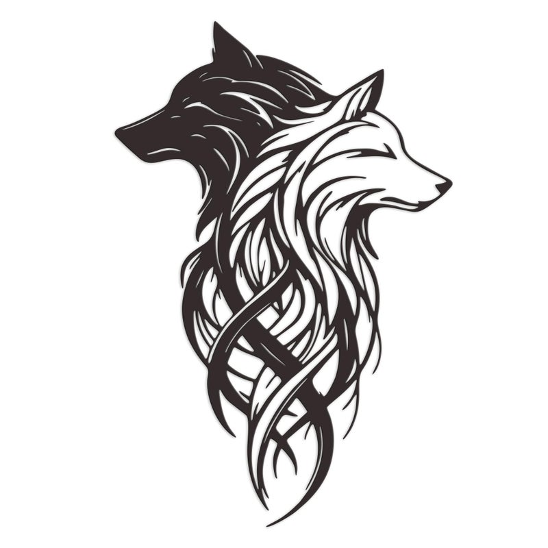 Xedatric Metal Wolf Wall Art Dual Black White Wolf Heads Metal Decor Perfect for Living Room Office Bedroom Entrance - Image 2