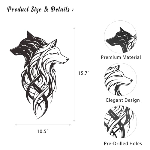 Xedatric Metal Wolf Wall Art Dual Black White Wolf Heads Metal Decor Perfect for Living Room Office Bedroom Entrance - Image 3