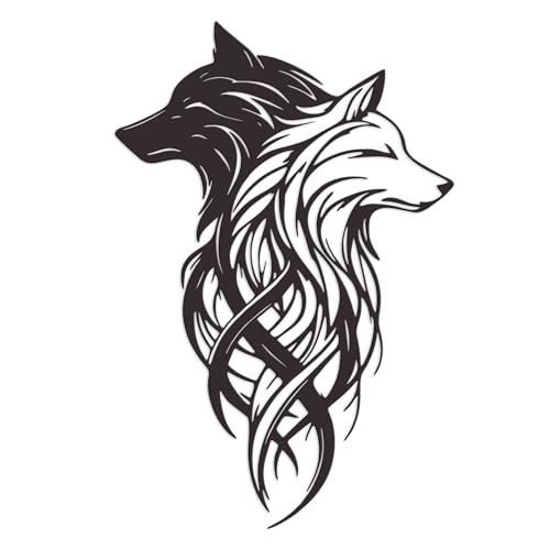 Xedatric Metal Wolf Wall Art Dual Black White Wolf Heads Metal Decor Perfect for Living Room Office Bedroom Entrance - Image 1
