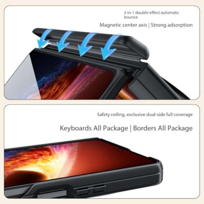 Magnetic Case For Honor Magic V6 Hinge Guard Protection Ultra-Thin Transparent Matte Pc Back Anti-Yellowing Military-Grade Shockproof Cover Black - Image 3