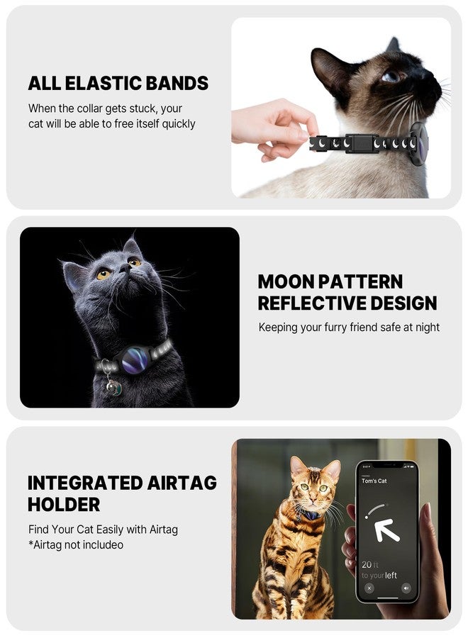 typecase طوق للقطط مع حامل Airtag، طوق قابل للفصل لـ Airtag من Apple بنمط مضيء وعاكس، طوق مقاوم للماء مزود بنظام تحديد المواقع العالمي (GPS) لتتبع القطط الذكور والإناث والقطط الصغيرة مع جرس، أسود (8-12 بوصة) - Image 2