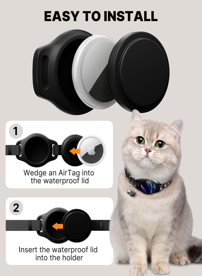 typecase طوق للقطط مع حامل Airtag، طوق قابل للفصل لـ Airtag من Apple بنمط مضيء وعاكس، طوق مقاوم للماء مزود بنظام تحديد المواقع العالمي (GPS) لتتبع القطط الذكور والإناث والقطط الصغيرة مع جرس، أسود (8-12 بوصة) - Image 4