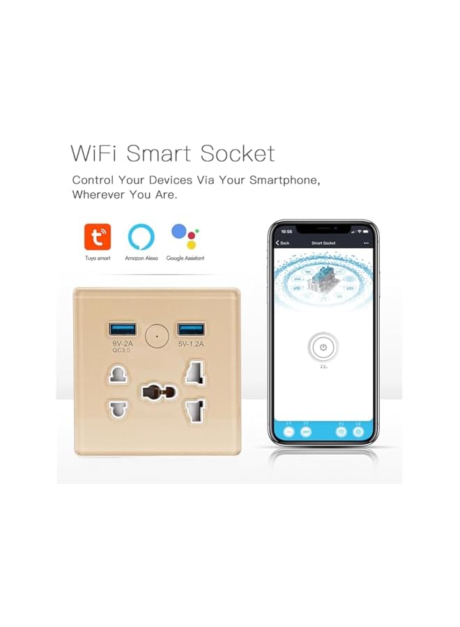 PROMASS Universal WiFi Smart Wall Outlet,Wall Electrical Outlets,Wall Outlet with USB Interface,Smart Life/Tuya APP Remote Control,Compatible Alexa and Google Home,No Hub Required,2.4G WiFi,10A (Gold) - Image 3