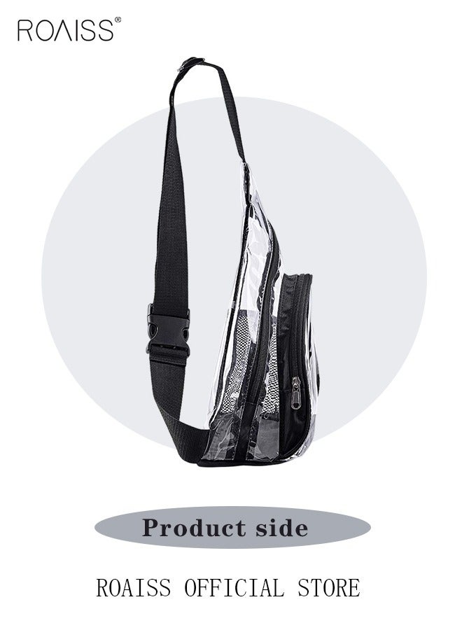 roaiss حقيبة ظهر شفافة من مادة البولي فينيل كلوريد للرجال والنساء، حقيبة صدر، حقيبة كتف، حقيبة كروس بودي صغيرة، حقيبة شفافة بحافة سوداء، حقيبة أمان مقاومة للماء - Image 5