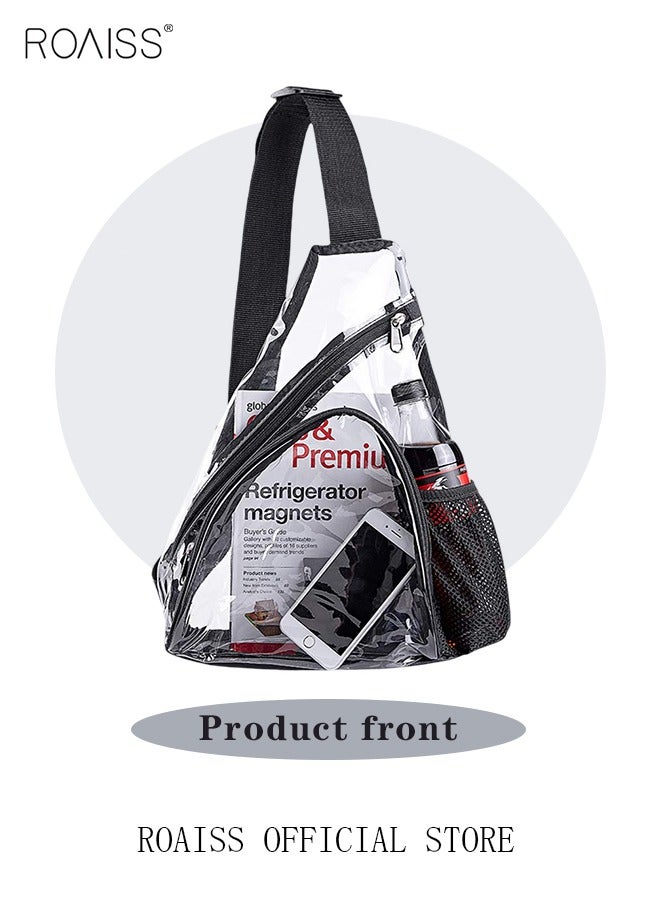roaiss حقيبة ظهر شفافة من مادة البولي فينيل كلوريد للرجال والنساء، حقيبة صدر، حقيبة كتف، حقيبة كروس بودي صغيرة، حقيبة شفافة بحافة سوداء، حقيبة أمان مقاومة للماء - Image 4
