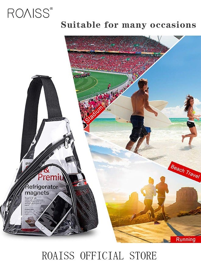roaiss حقيبة ظهر شفافة من مادة البولي فينيل كلوريد للرجال والنساء، حقيبة صدر، حقيبة كتف، حقيبة كروس بودي صغيرة، حقيبة شفافة بحافة سوداء، حقيبة أمان مقاومة للماء - Image 2
