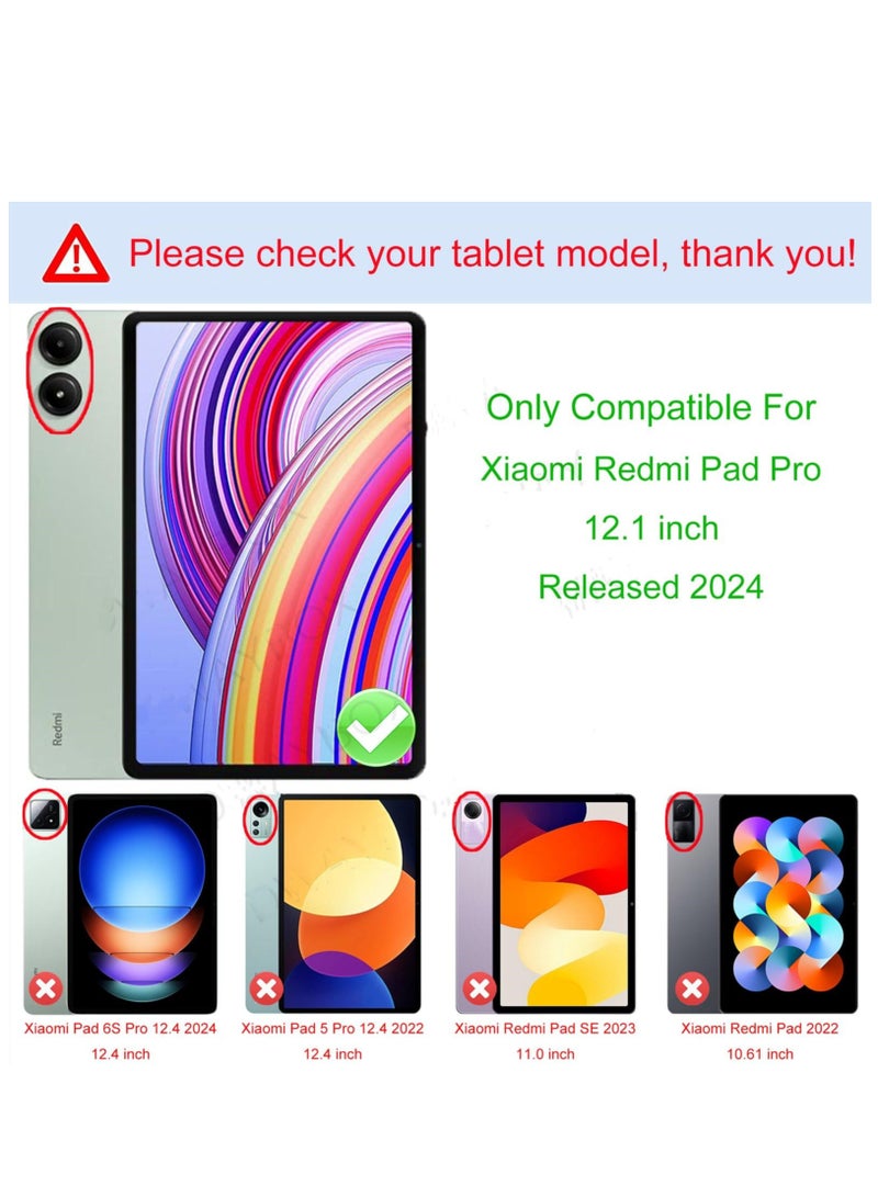 حافظة صديقة للأطفال لجهاز Xiaomi Redmi Pad SE Pro بحجم 12.1 بوصة خفيفة الوزن ومضادة للصدمات مع مقبض وحامل (أحمر وردي) - Image 2
