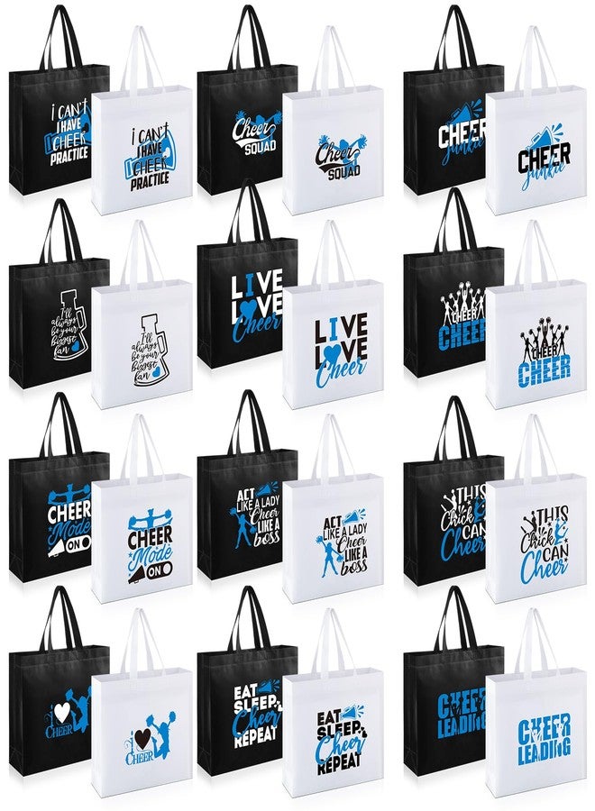 Bulyoou 24 Pcs Cheer Bags Cheerleader Gift Bulk Cheerleading Tote Non Woven Goodie Bag with Handles for Women(Blue Pattern) - Image 1