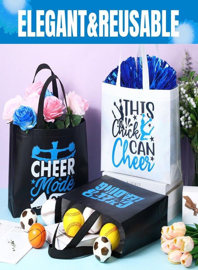 Bulyoou 24 Pcs Cheer Bags Cheerleader Gift Bulk Cheerleading Tote Non Woven Goodie Bag with Handles for Women(Blue Pattern) - Image 3