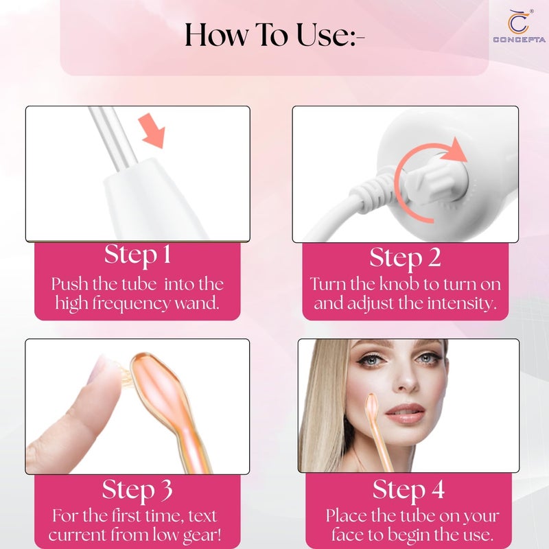 Concepta Portable High Frequency Machine Facial Wand Acne for Skin Tightening Acne Spot Wrinkles Reducing Puffy Eyes Dark Circles Dispel Freckle 4 in 1 Handheld High Frequency Machine for Face & Hair - Image 2