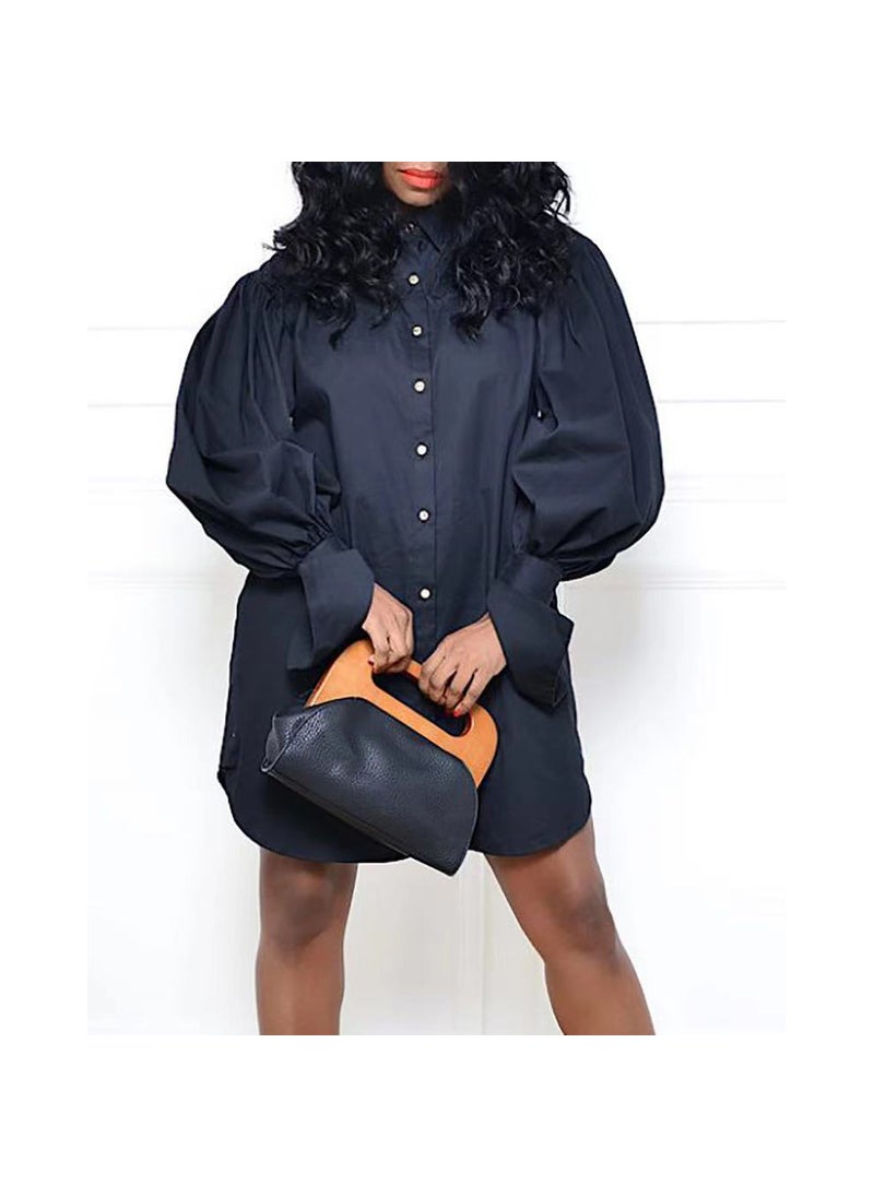 Generic - 2021 Womens Fashion Solid Color Shirt Dress Black - Image 1