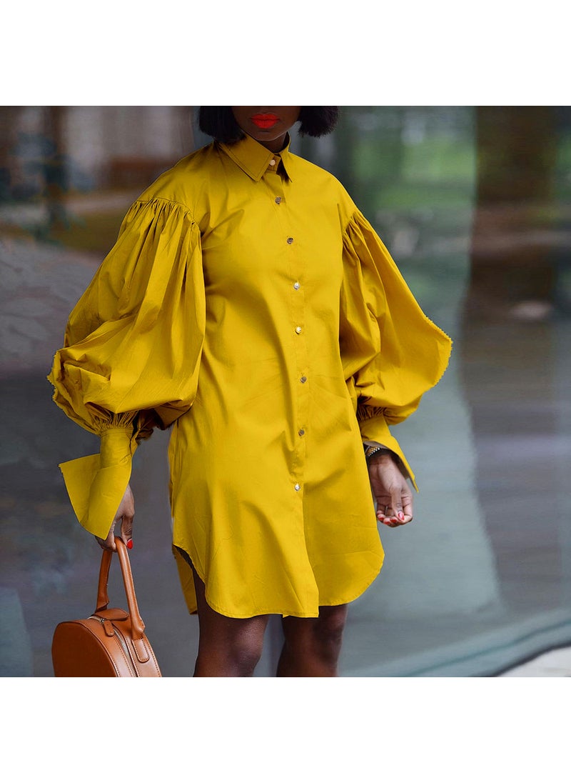 Generic - 2021 Womens Fashion Solid Color Shirt Dress Black - Image 1