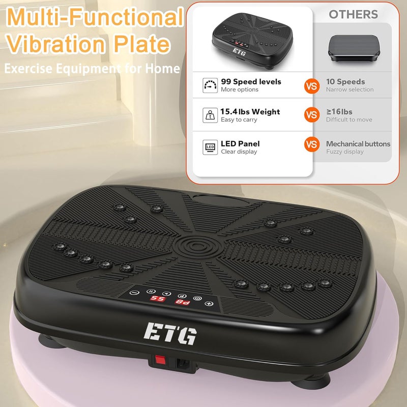 إي تي جي جهاز تمرين صغير مزود بلوحة اهتزازية لتمرين الجسم بالكامل، منصة لياقة بدنية اهتزازية، جهاز تصريف لمفاوي لإنقاص الوزن، تشكيل الجسم، العافية، صالات رياضية منزلية، تمرين - Image 2