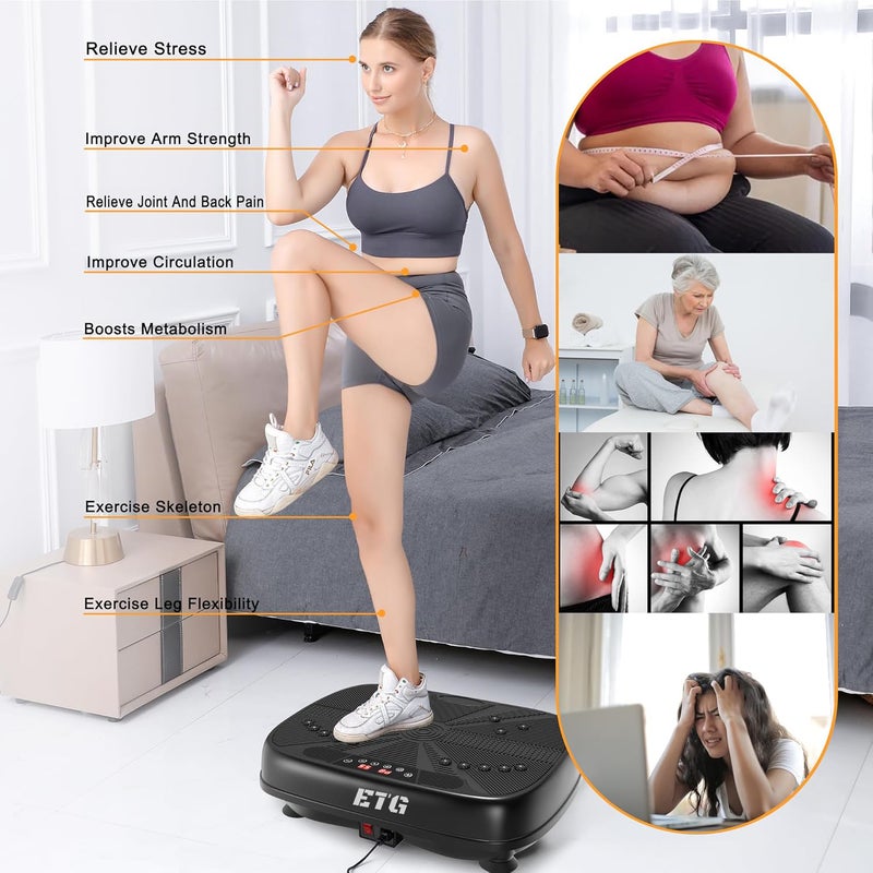 إي تي جي جهاز تمرين صغير مزود بلوحة اهتزازية لتمرين الجسم بالكامل، منصة لياقة بدنية اهتزازية، جهاز تصريف لمفاوي لإنقاص الوزن، تشكيل الجسم، العافية، صالات رياضية منزلية، تمرين - Image 5