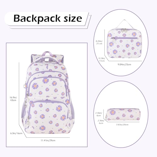 goldwheat Daisy Printed Backpacks With Lunch Pack Pencil Case 3pcs, Lightweight Water Resistant Bookbag For Middle School - Image 2