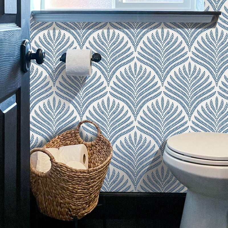 Veki Luxury Floral & Botanical Geometric Wallpaper Mural – Waterproof, Moisture-Proof, Self-Adhesive PVC Wall Sticker for Home & Hotel Decoration (45cm x 300cm) (Blue Leaf) - Image 4