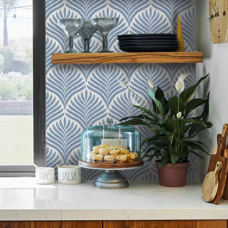 Veki Luxury Floral & Botanical Geometric Wallpaper Mural – Waterproof, Moisture-Proof, Self-Adhesive PVC Wall Sticker for Home & Hotel Decoration (45cm x 300cm) (Blue Leaf) - Image 2