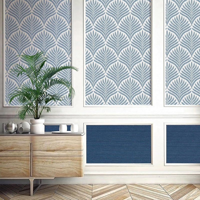 Veki Luxury Floral & Botanical Geometric Wallpaper Mural – Waterproof, Moisture-Proof, Self-Adhesive PVC Wall Sticker for Home & Hotel Decoration (45cm x 300cm) (Blue Leaf) - Image 5