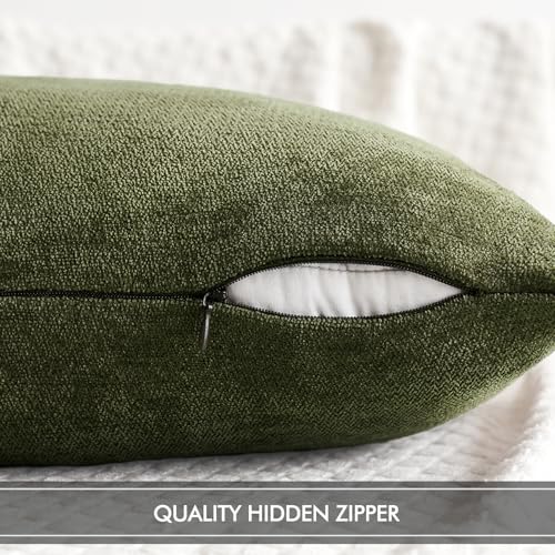 MIULEE مجموعة من 2 غطاء وسادة زخرفي باللون الأخضر الزيتوني 18x18 بوصة من شينيل الناعم لوسائد الأريكة، أغطية وسائد للمزرعة لتزيين المنزل للصالون وغرفة النوم والمعيشة - Image 3