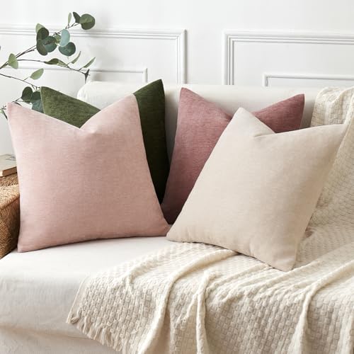 MIULEE مجموعة من 2 غطاء وسادة زخرفي باللون الأخضر الزيتوني 18x18 بوصة من شينيل الناعم لوسائد الأريكة، أغطية وسائد للمزرعة لتزيين المنزل للصالون وغرفة النوم والمعيشة - Image 5