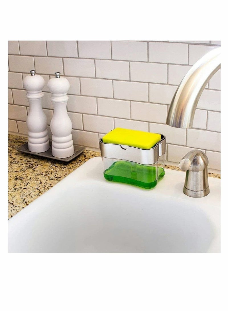 Liquid Soap Dispenser Set - Plastic Elegant Hand Pump with Sponge Caddy 2-in-1 Organizer Holder for Kitchen Sink Tidy Bathroom Countertop - Image 5