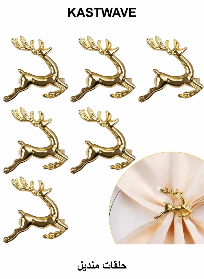 KASTWAVE Napkin Rings Set, Elk Napkin Rings Gold Deer - Image 1