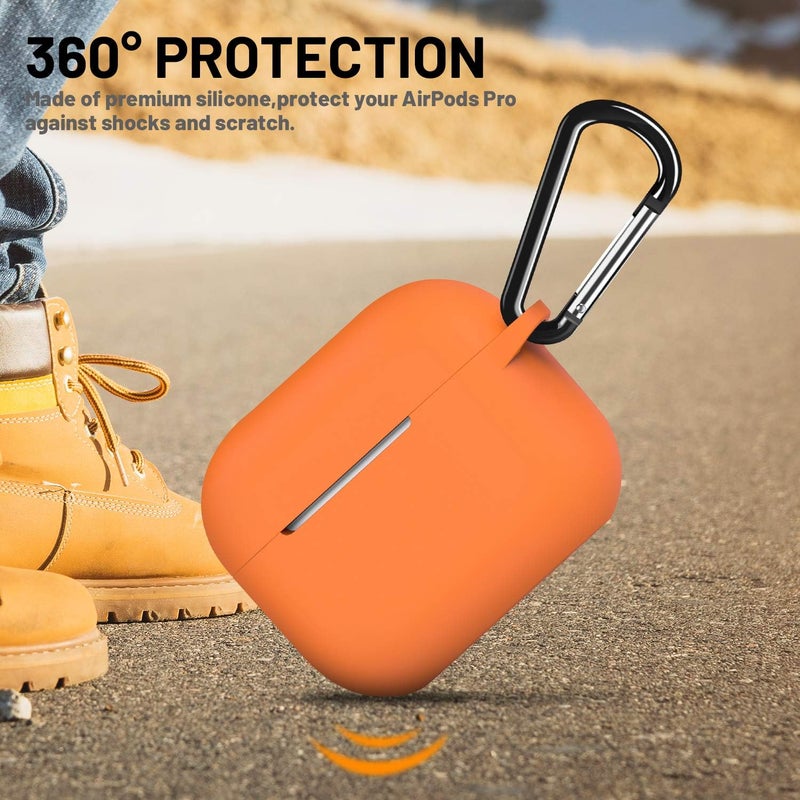ATUAT for AirPods Pro 1st/2nd Generation Case Cover, Protective Silicone Skin Accessories with Keychain for Women Men for Apple AirPods Pro 2019/2022 Charging Case,Front LED Visible-Bright Orange - Image 5
