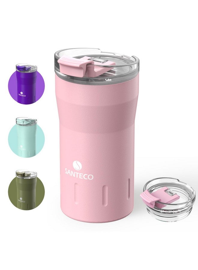 SANTECO SANTECO Travel Coffee Mug 12 oz, Insulated Coffee Cups with Flip Lid, Stainless Steel Coffee Mugs Spill Proof, Double Wall Vacuum Tumblers, Reusable To Go Mug for Hot/Ice Coffee Tea - Pink - Image 1