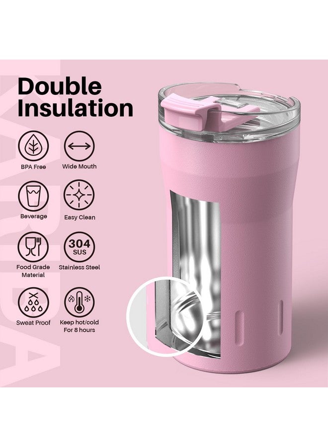 SANTECO SANTECO Travel Coffee Mug 12 oz, Insulated Coffee Cups with Flip Lid, Stainless Steel Coffee Mugs Spill Proof, Double Wall Vacuum Tumblers, Reusable To Go Mug for Hot/Ice Coffee Tea - Pink - Image 3
