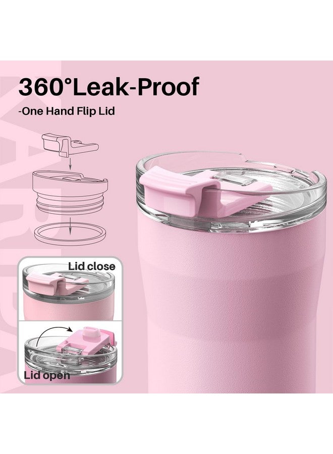 SANTECO SANTECO Travel Coffee Mug 12 oz, Insulated Coffee Cups with Flip Lid, Stainless Steel Coffee Mugs Spill Proof, Double Wall Vacuum Tumblers, Reusable To Go Mug for Hot/Ice Coffee Tea - Pink - Image 2