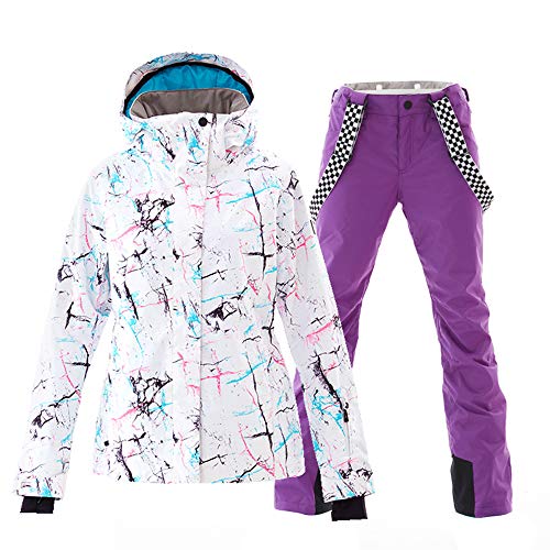 GS SNOWING Women's Ski Jackets and Pants Set Windproof Waterproof Insulated Snowsuit Winter Warm Snowboarding Snow Coat Purple M - Image 1