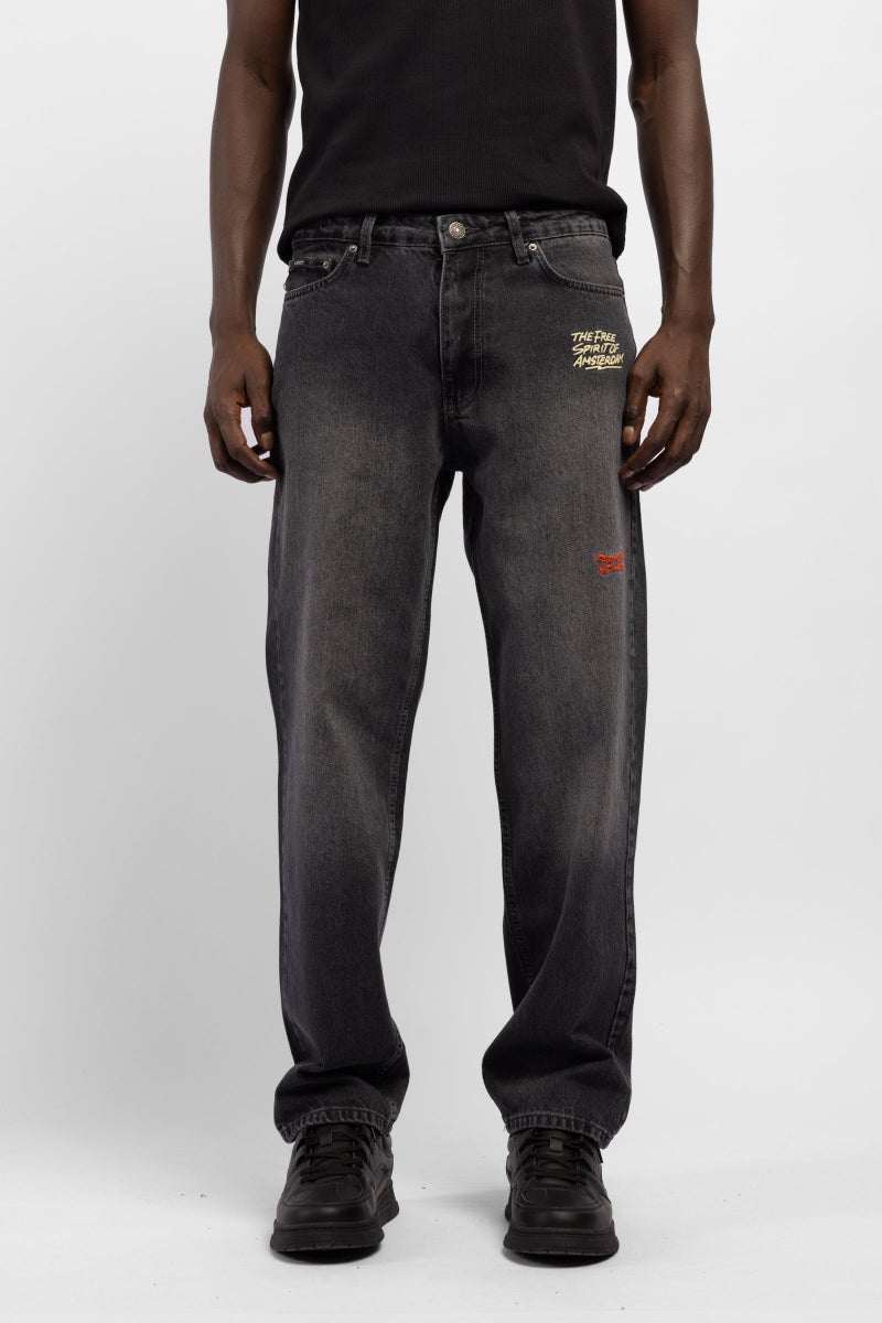 Catch Embroidered Washed Jeans - Image 1