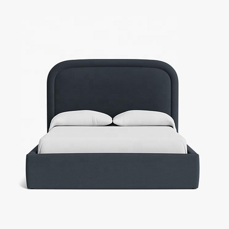 Modern Upholstered Bed Frame with Padded Curved Headboard - Charcoal Grey, Queen Size (160x200cm) - Image 1