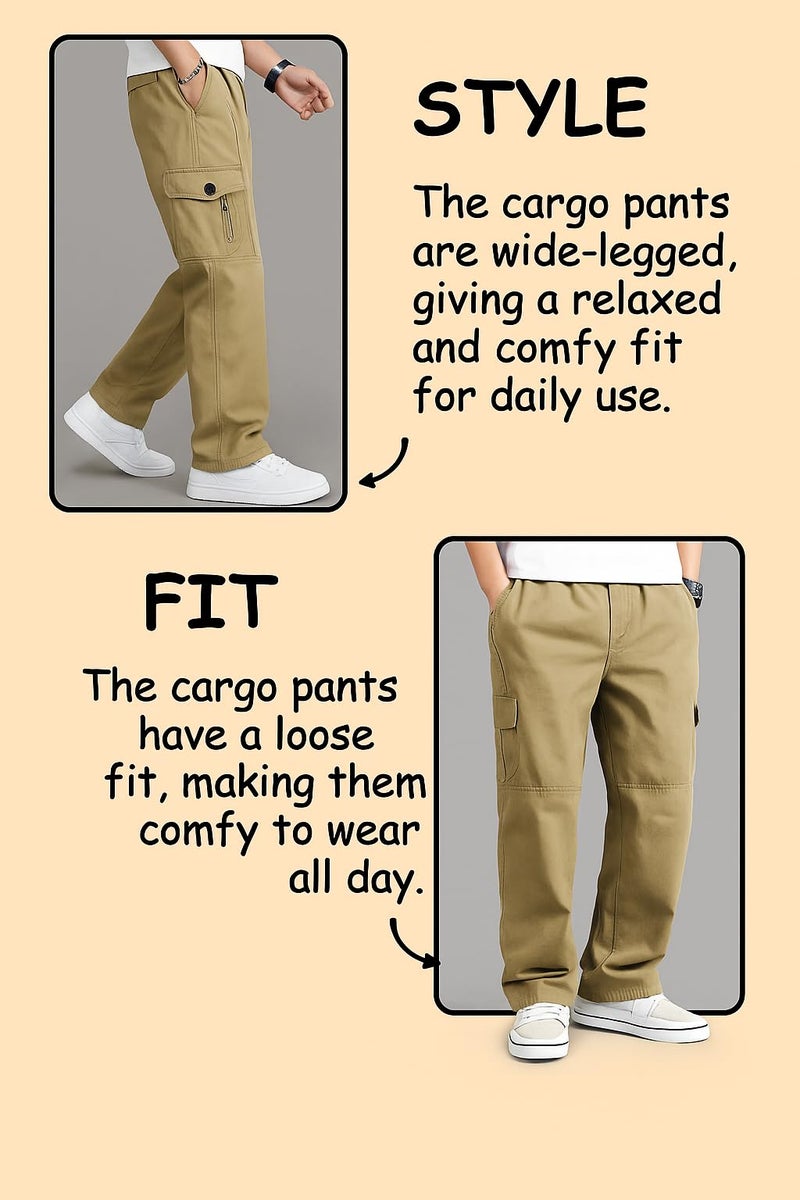 Lymio Men Cargo || Cotton Cargo Pants for Men (120-Khakhi-M) - Image 2