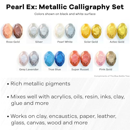 Jacquard Pearl Ex Pigment Powder Metallic Calligraphy Set 3 Gram Jars for Epoxy Resin, Watercolors, Calligraphy Ink & Clay - Image 2