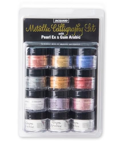 Jacquard Pearl Ex Pigment Powder Metallic Calligraphy Set 3 Gram Jars for Epoxy Resin, Watercolors, Calligraphy Ink & Clay - Image 1