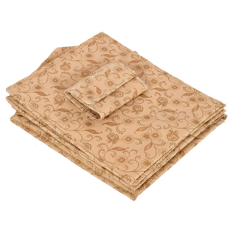 Kuber Industries Metalic Floral Print Non Woven Hanging 4 Shelves Foldable WardrobeCloset Cloth Organizer BeigeKUBMART1160 Standard - Image 4