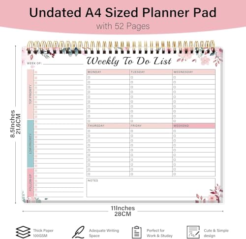 KAICN Weekly To Do List Notepad with 52 Undated Sheets（8.5"×11"）- Undated Weekly Desk Planner for Women & Man, School/Office Supplies - Image 2