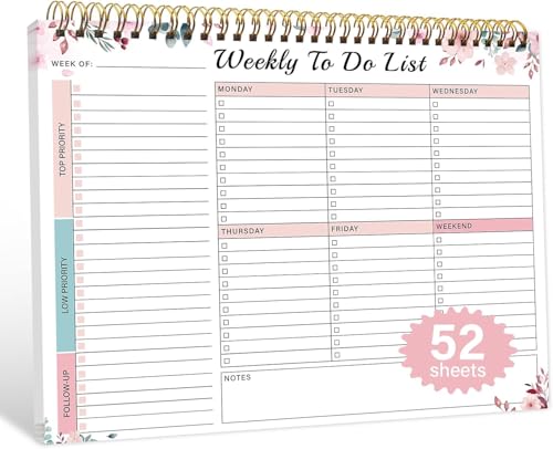 KAICN Weekly To Do List Notepad with 52 Undated Sheets（8.5"×11"）- Undated Weekly Desk Planner for Women & Man, School/Office Supplies - Image 1