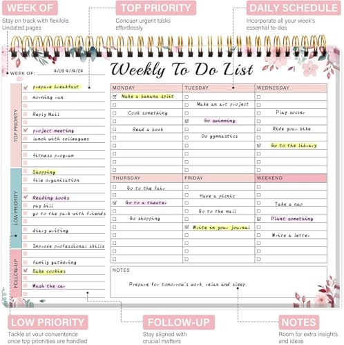 KAICN Weekly To Do List Notepad with 52 Undated Sheets（8.5"×11"）- Undated Weekly Desk Planner for Women & Man, School/Office Supplies - Image 4