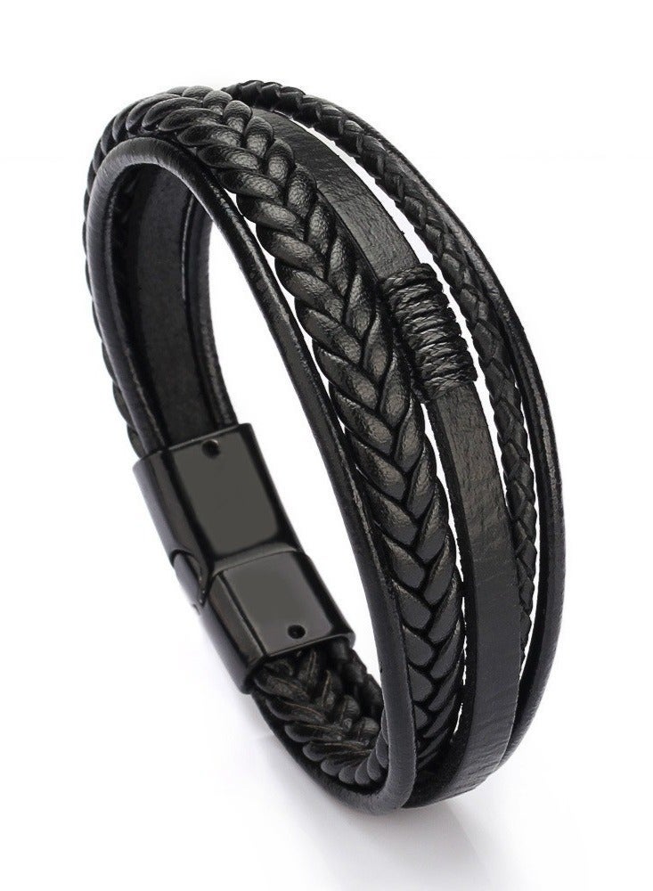 Mens Leather Bracelet with Clasp Cowhide Multi-Layer Braided - Image 1
