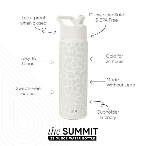 Simple Modern Leopard Water Bottle with Straw Lid Vacuum Insulated Stainless Steel Metal Cup Bottles Reusable Leak Proof BPAFree Flask for Sports Summit Collection 22oz Cream Leopard - Image 3