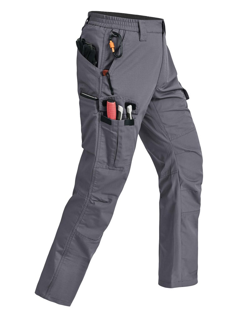 Rapoo Cargo Work Pants for Men Military Army Casual Hiking Pants for Men with Multi Pockets Elastic Waist Mens Ripstop Construction Carpenter Pants Grey 34Wx32L - Image 1
