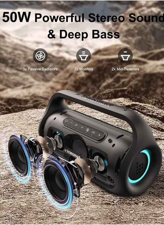 Tronsmart Bang Mini Portable Bluetooth Speaker with 50W Wireless Stereo Sound, IPX6 Waterproof Loud Speaker for Home/Outdoor/Party, Bluetooth 5.3, Beat-Driven Light Show, Support NFC, Micro SD, AUX  - Image 2